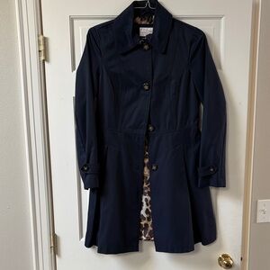 Laundry By Shelli Segal Navy Trench Coat with Leopard Lining